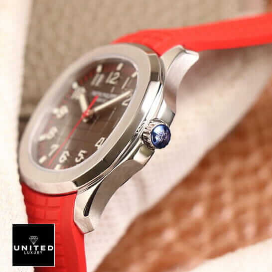 Patek Philippe Steel Case Crown Red Rubber Bracelet Replica side view