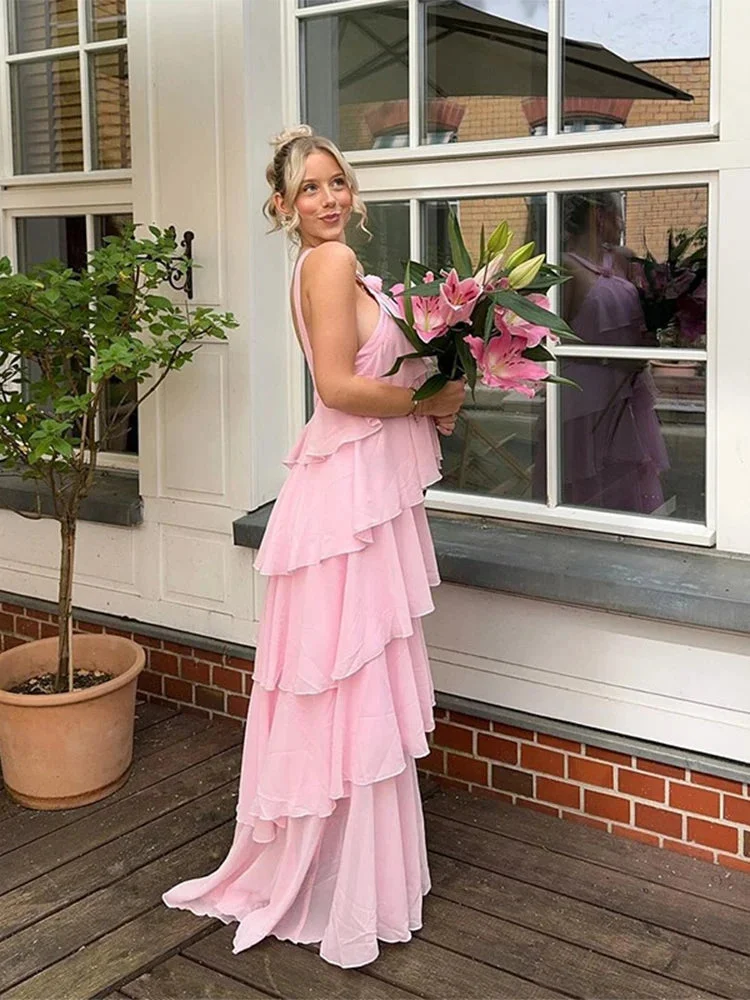 Toloer Pink Pleated Halter Maxi Dress-Outfit Ideas