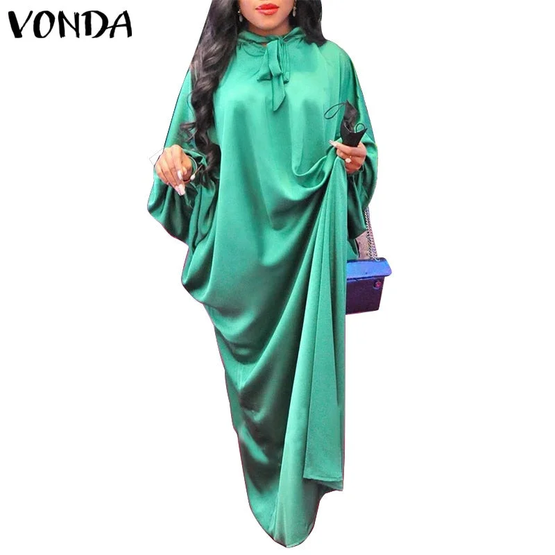 Women Kaftan Dress 2022 VONDA Spring Long Sleeve Elegant Party Maxi Dresses Female Bohemian Lantern Sleeve Vestidos Oversized