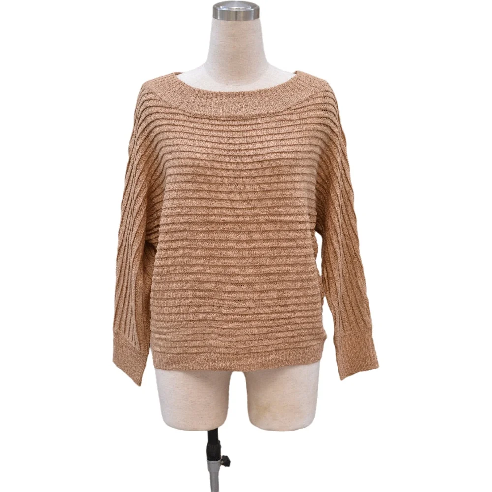 Fitshinling Off Shoulder Women's Knitwear Sweater Batwing Sleeve Oversize Jumper Autumn Winter Bohemian Pullover Sweaters Sale