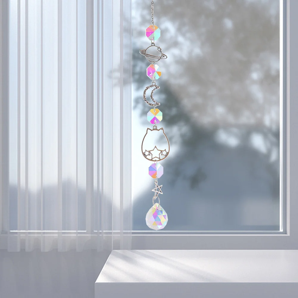 Crystal Wind Chime Prism Catchers Ornament Curtain Home Garden Pendant (D)