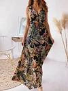 Floral Printed V-Back Sleeveless Maxi Dress