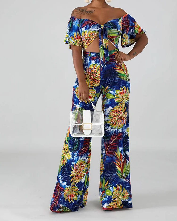 Sexy tube top tied wide loose stretch jumpsuit