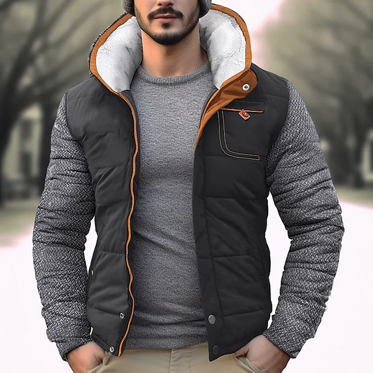 Men's Winter Daily Patchwork Colorblock Zipper Detachable Hooded Padded Coat