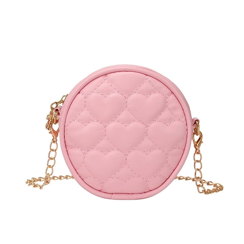 Kid’s Pu Leather Heart Shape Cute Round Zipper Crossbody Bag