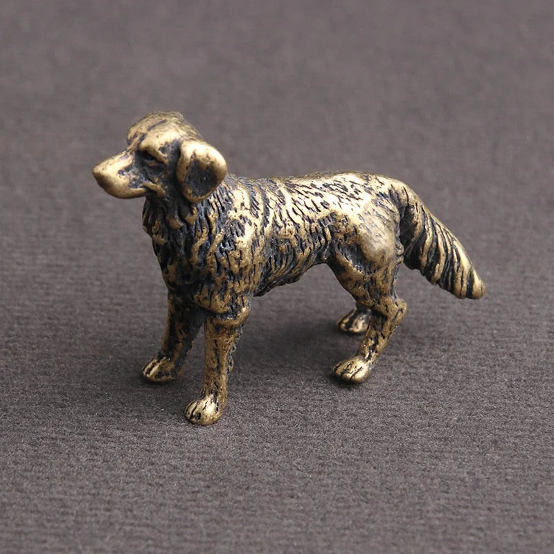 Antique Copper Hound Figurines Miniatures Desktop Ornaments Zodiac Animal Dog Small Statue Tea Pet Home Decorations Puppy Crafts