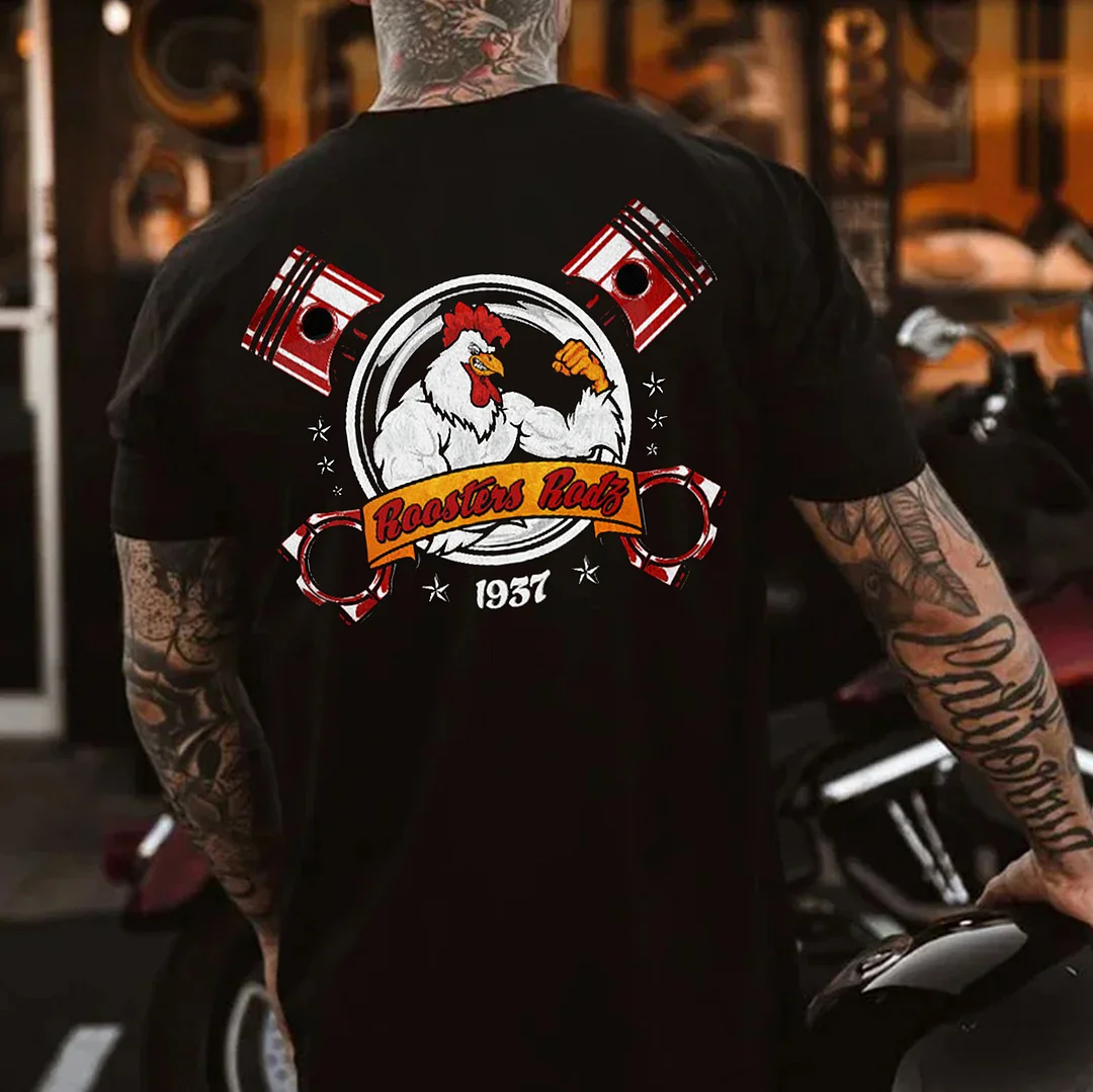 ROOSTERS RODS Rooster&Piston Print Men's T-shirt