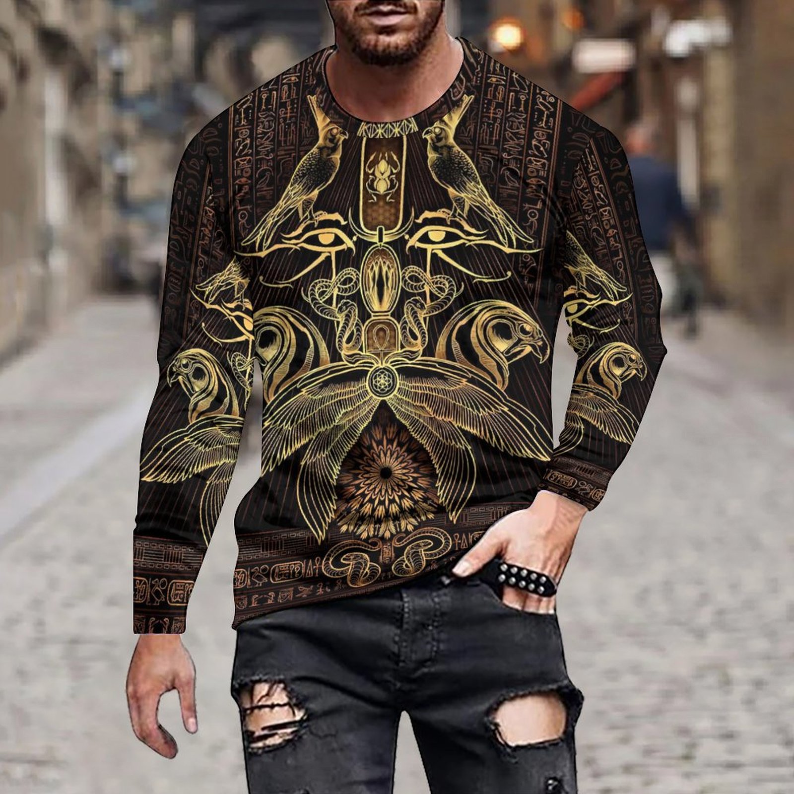 Inquiraton men costume adult Ancient Egypt Eye Of Horus 3D Printing Hoodies For Men Clothes Casual Streetwear Women Pullovers Oversized T-shirts Long Sleeve