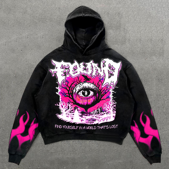 Find Yourself In A World Thats Last Graphic Acid Wash Oversized Hoodie