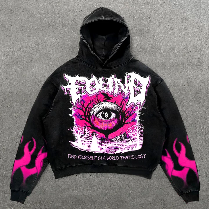 Find Yourself In A World Thats Last Graphic Acid Wash Oversized Hoodie