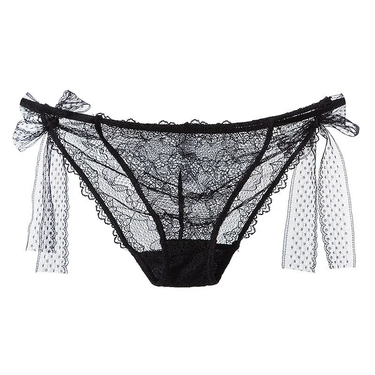 Dubeyi Sexy Women's Panties Black Lace Tie Bow See-through Panties Women's Jacquard Cute Mini New Lolita Langerie Underwear Women