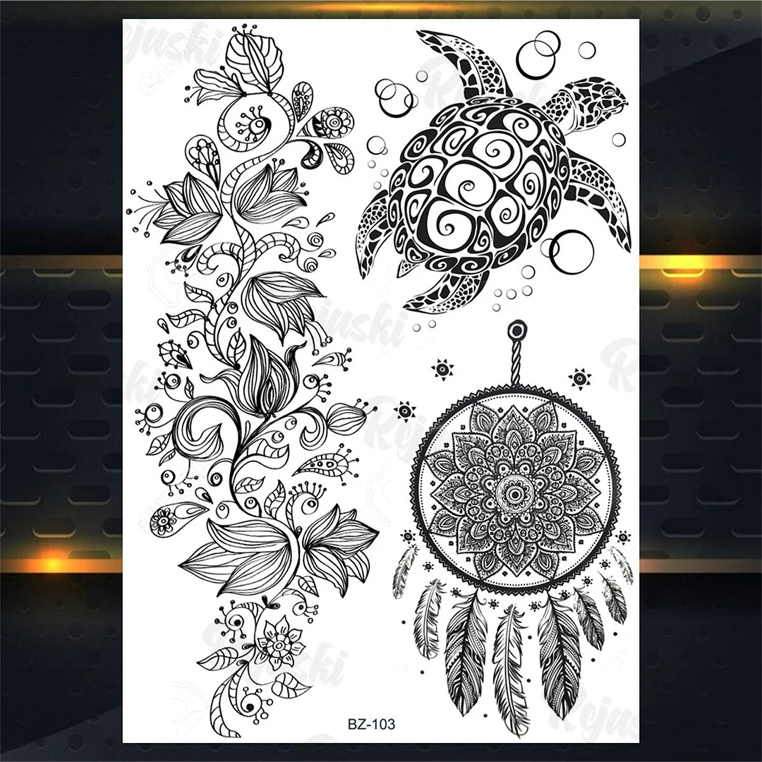 Sdrawing Elephant Pendant Temporary Tattoos For Women Men Lion Butterfly Snake Feather Fake Tattoo Sticker Glamour Back Body Tatoos