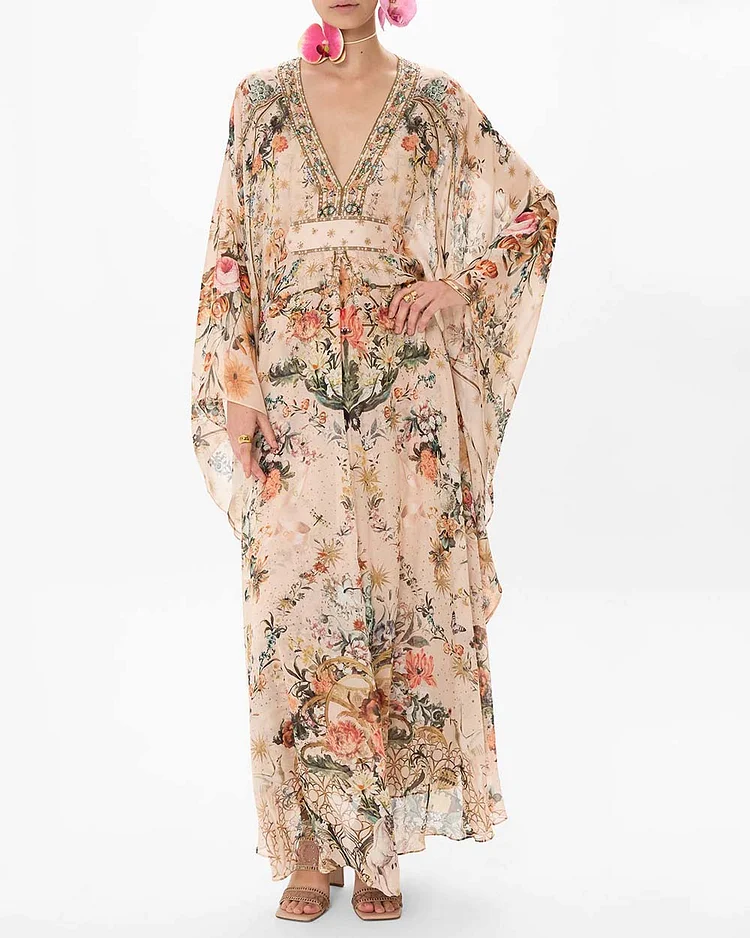 Rose Garden Print Long Kaftan