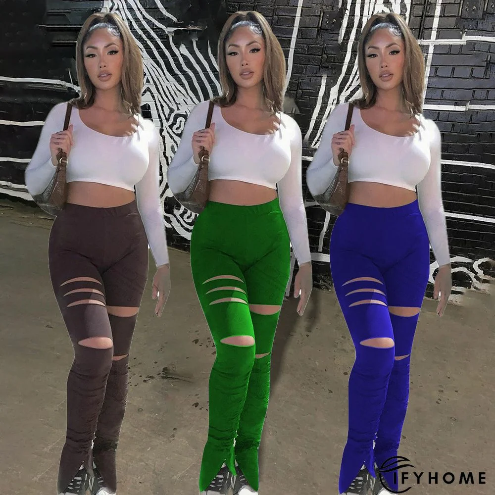 Fashion Solid Color Pleated Zipper Hole Casual Pants | IFYHOME