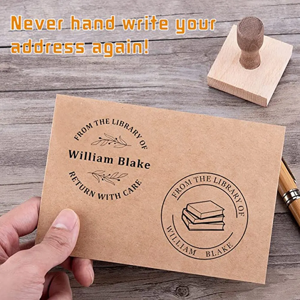 Custom Wooden Stamp Seal Wedding Party Packaging Stamp Company Address&Name Self Inking Rubber Stamp Artwork Personalized Logo