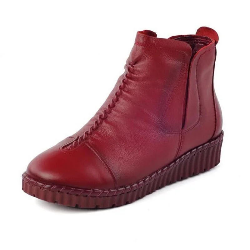 GKTINOO 2022 Winter Genuine Leather Ankle Boots Handmade Lady Soft Flat Shoes Comfortable Casual Moccasins Side Zip Ankle Boots