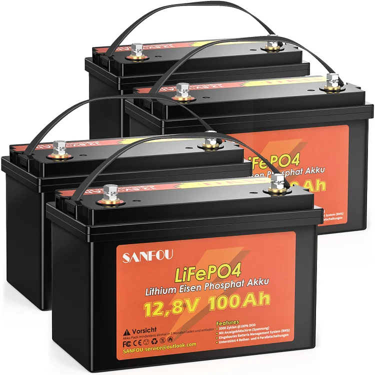 SANFOU Batería LiFePO4 de 12 V 100 Ah, batería de litio de 1280 Wh