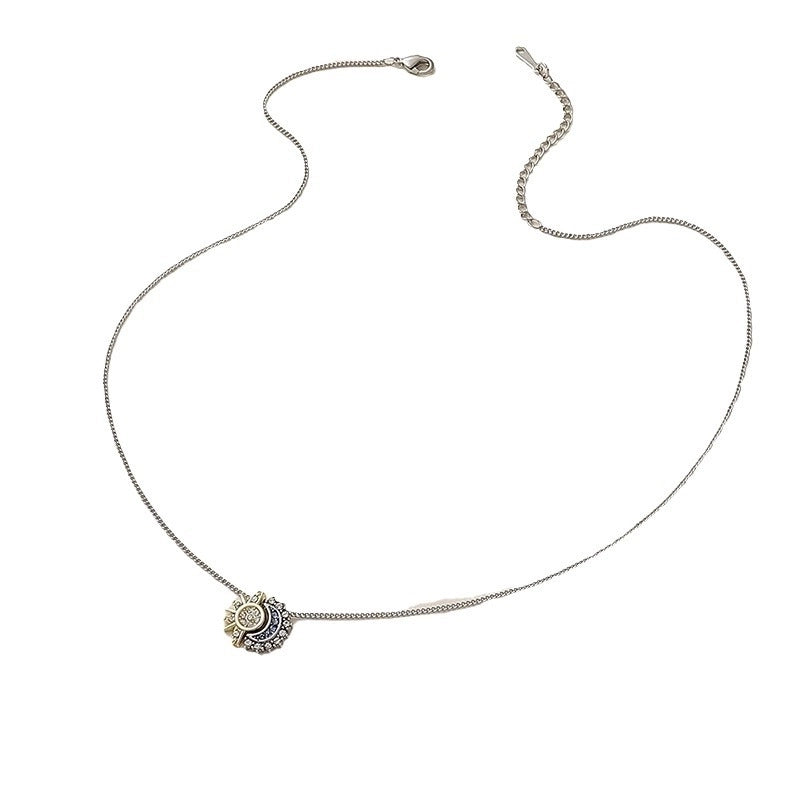 Copper Minimalist Sun Moon Rhinestones Pendant Necklace