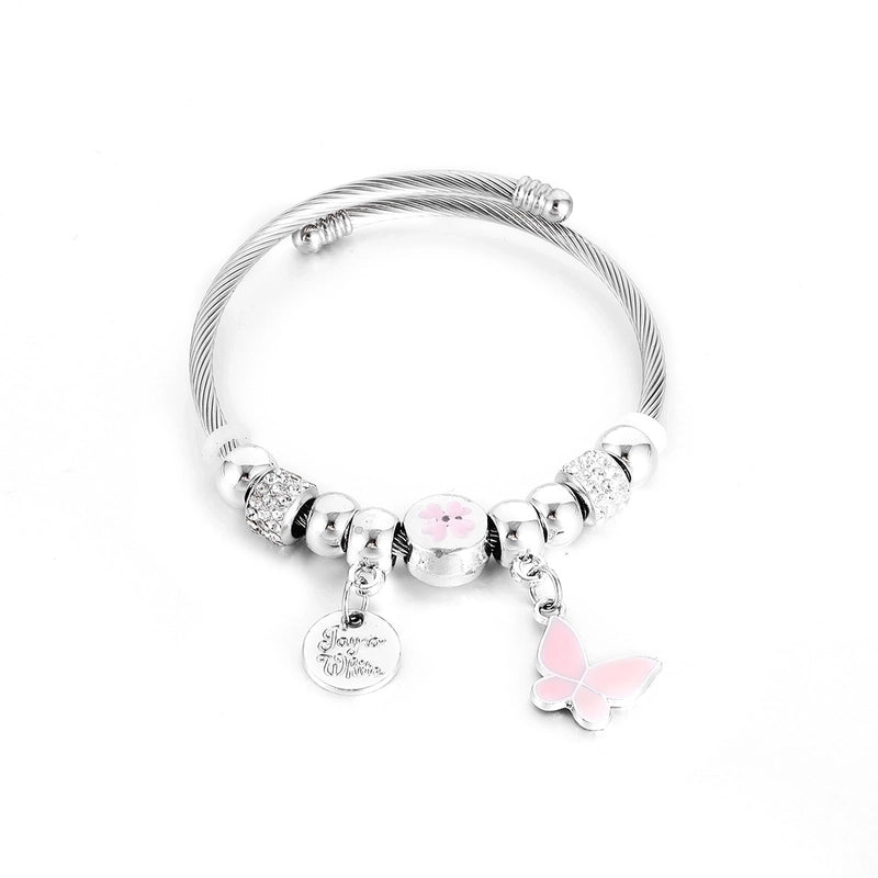 Elegant Heart Shape Butterfly Stainless Steel Asymmetrical Plating Bangle