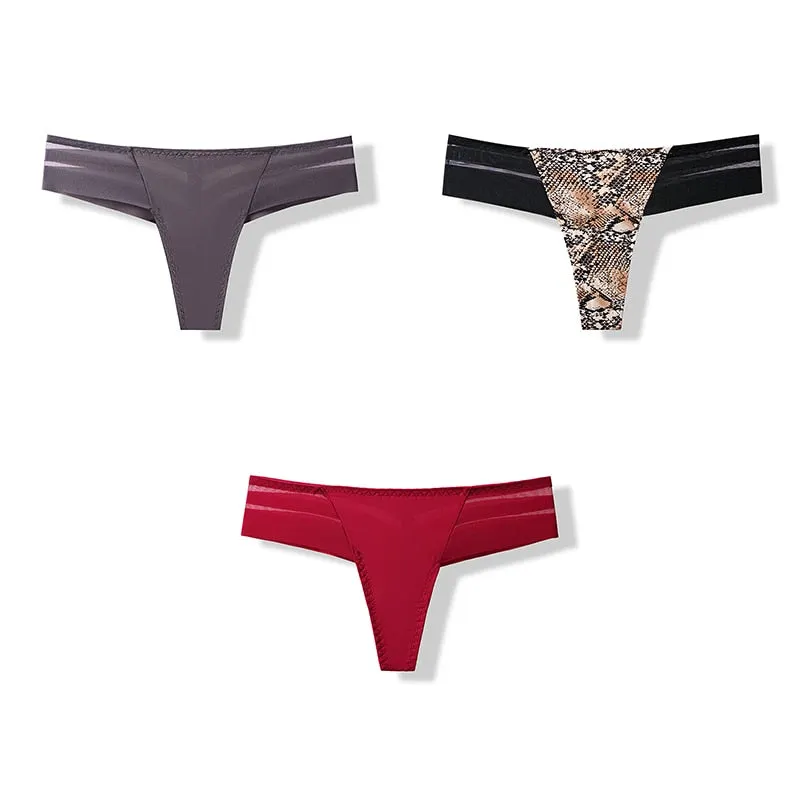 3 pcs Women's Panties Underwear Thongs Sexy Lingerie Seamless Sports Female Tanga For Woman Ice Silk Seamless Panties For Women