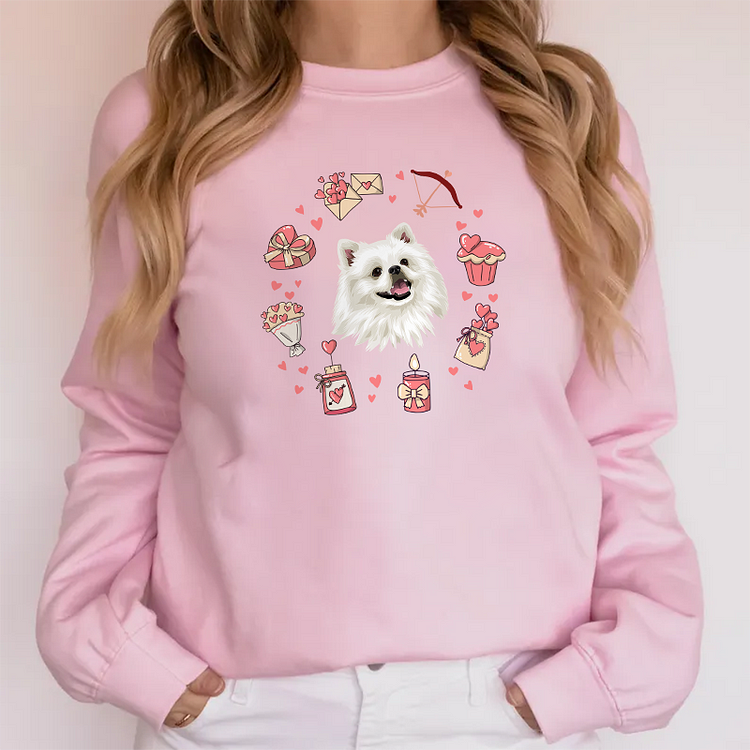 Custom Cartoon Pet Portrait Printed Valentines T-shirt Sweatshirt Hoodie, Valentine's Wreath Design