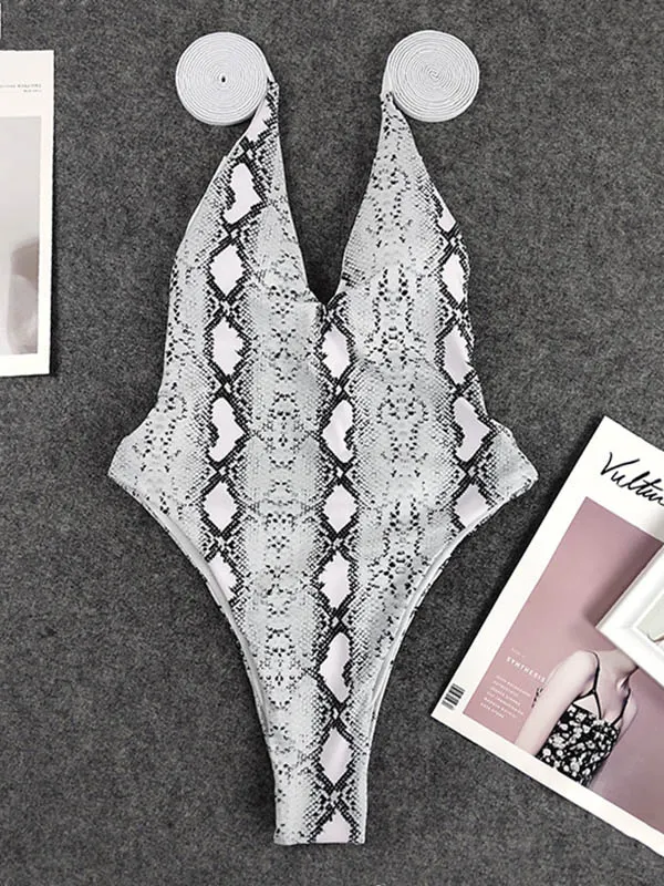 Animal Print Backless Bandage One-Piece Swimwear 