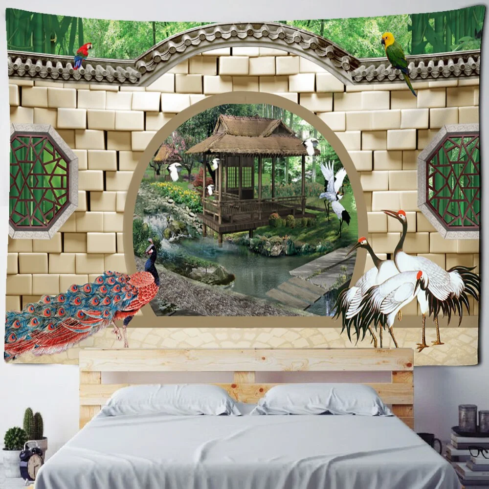 Nigikala Retro Oil Painting Architecture Print Tapestry Hippie Polyester Fabric Home Decor Wall Rug Carpets Hanging