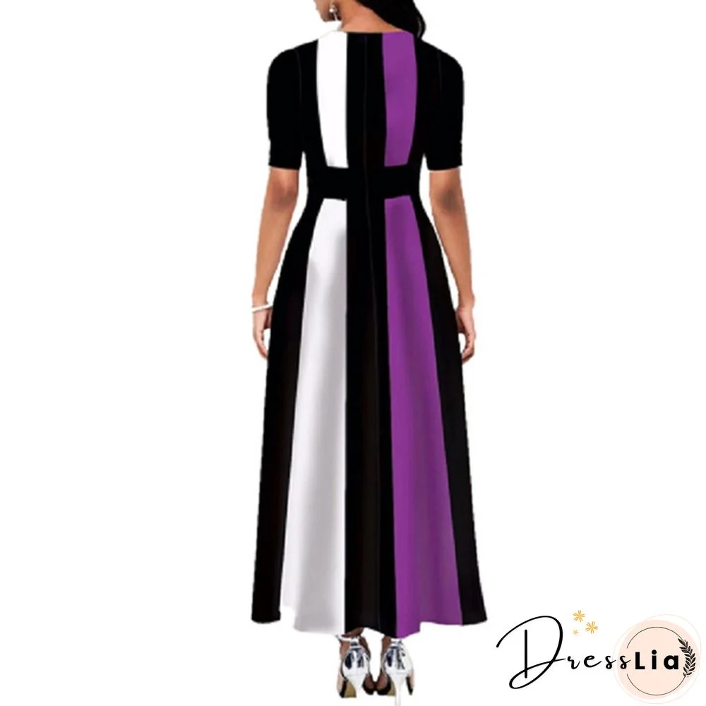 Women Button Detail Half Sleeve Floral Print Long Dress Gradient Maxi Dress