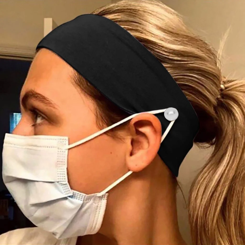 Unisex Bandana Fiber Nurse Button Headband Face Mask Holder Solid Color Anti Tight Protect Ears Hairband Turban Headband 2021
