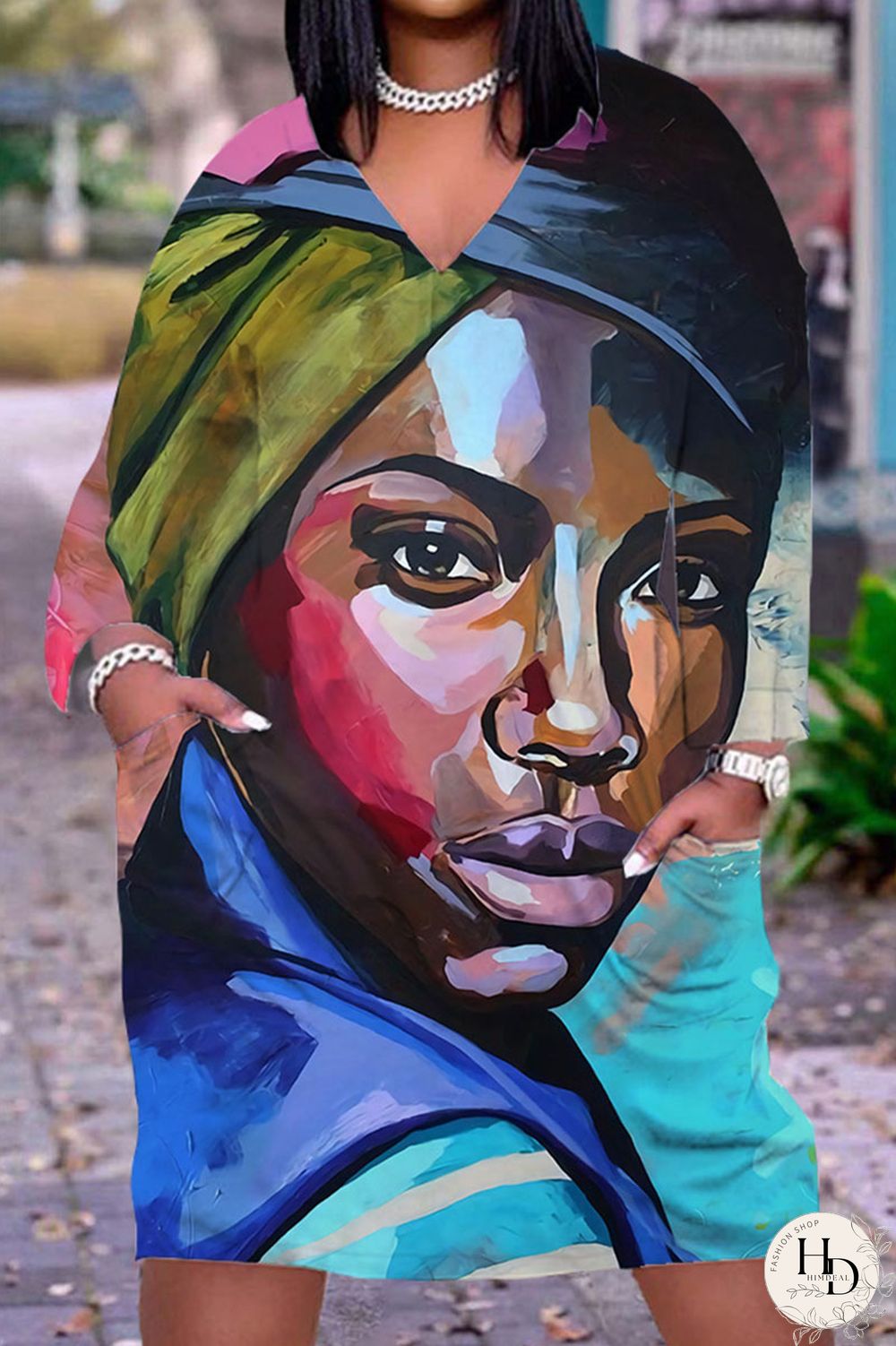 Yellow Brown Casual Print Patchwork V Neck Straight Dresses