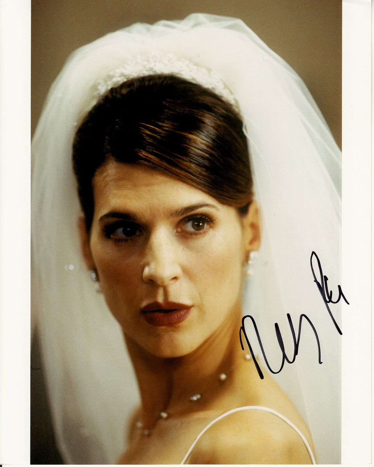 PERREY REEVES hand-signed OLD SCHOOL 8x10 uacc rd coa CLOSEUP IN WEDDING DRESS