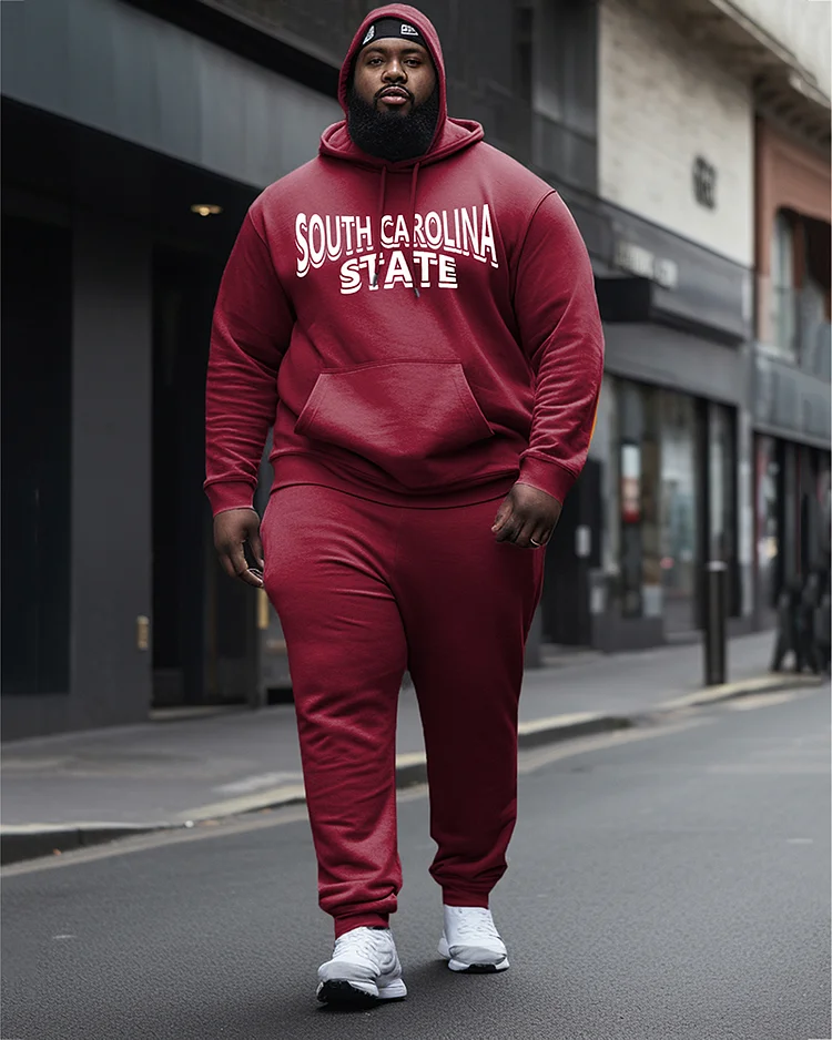 Men's Plus Size South Carolina State Style Hoodie and Sweatpants Two Piece Set