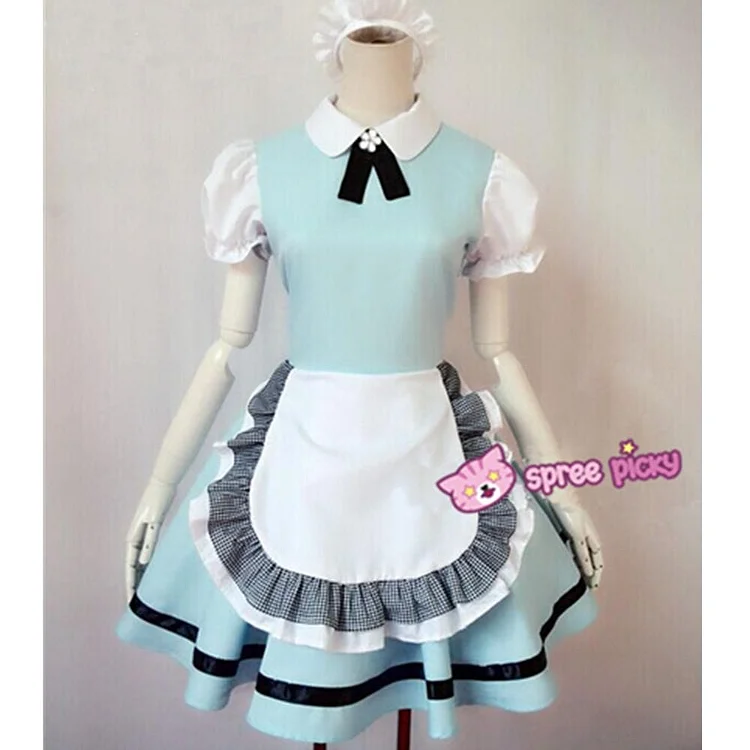 M/L Pastel Blue Lolita Maid Dress Cosplay Costume SP153557