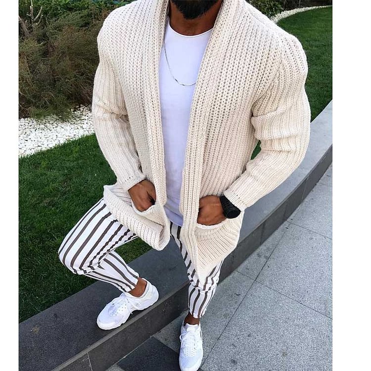 Men's Pocket Long-Sleeve Cardigan Sweater Sweater