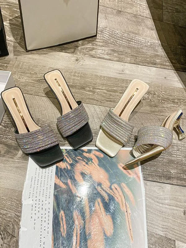 Rhinestone stiletto high-heeled slippers