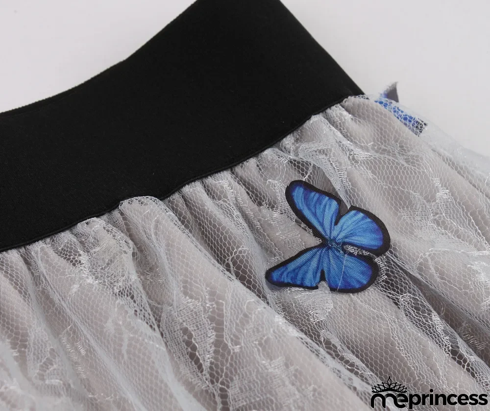 Women Double Layer Pansy Mesh Skirt