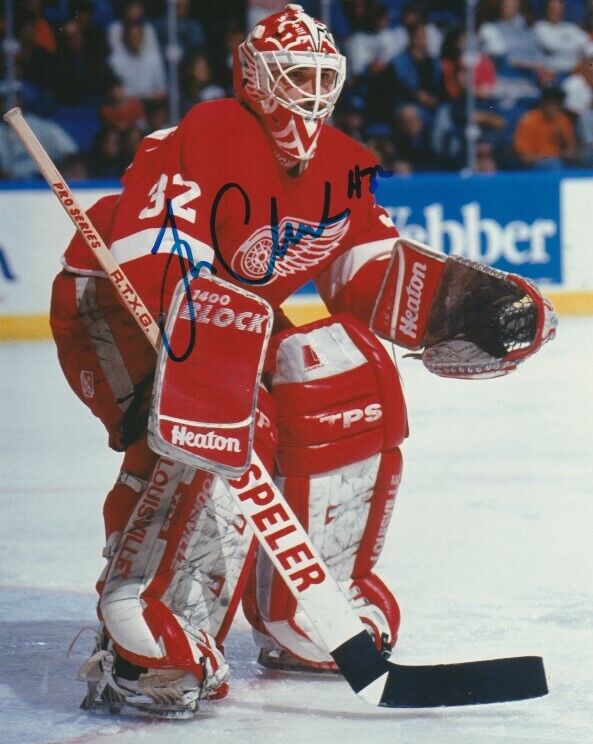 VINTAGE TIM CHEVELDAE SIGNED DETROIT RED WINGS GOALIE 8x10 Photo Poster painting! Autograph