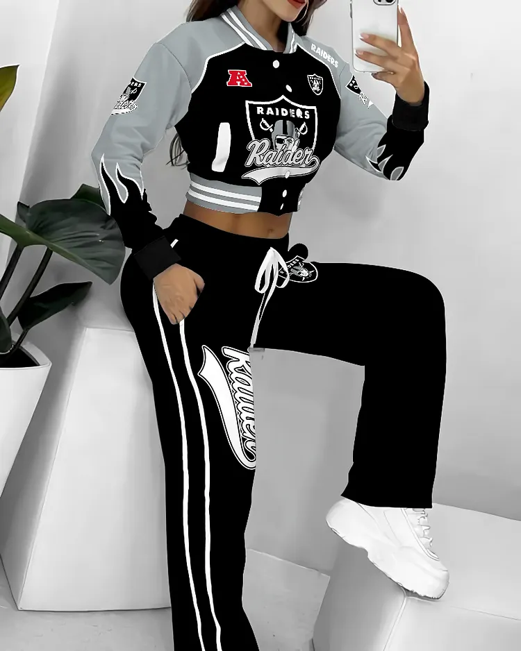  Las Vegas Raiders 3D Printed Varsity Jacket Set