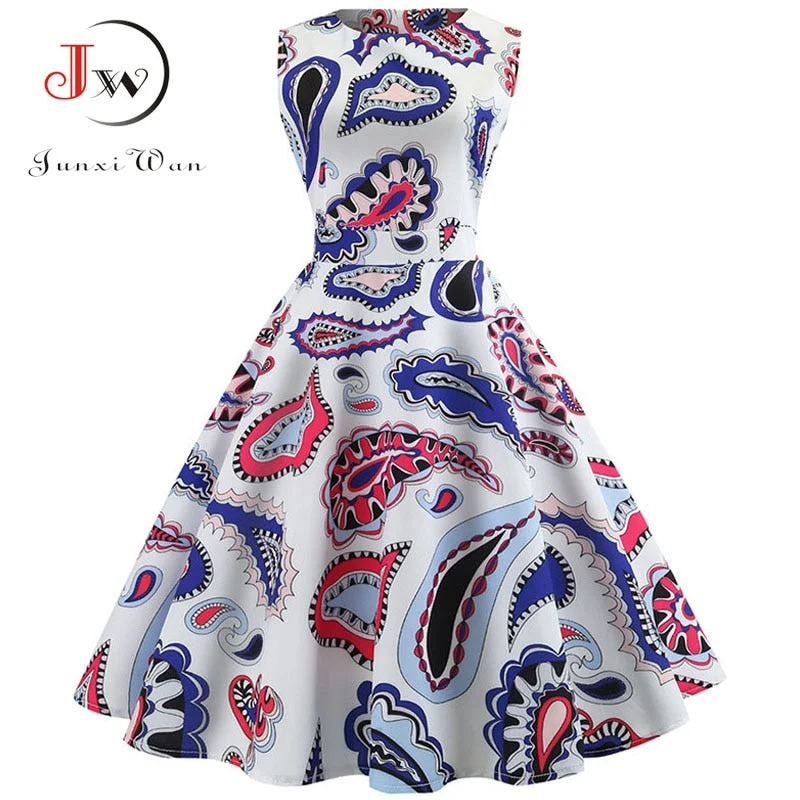 New Autumn Vintage Dresses Women Slim Sleeveless A Line Office Work  Laides Elegant Party  Casual Floral Print Tunic