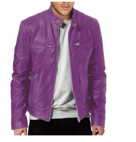 Uveng Uveng Business Gentleman Warm Zipper Open Shirt Pocket Decoration PU Leather Jacket Collar Collar Zipper Leather Jacket