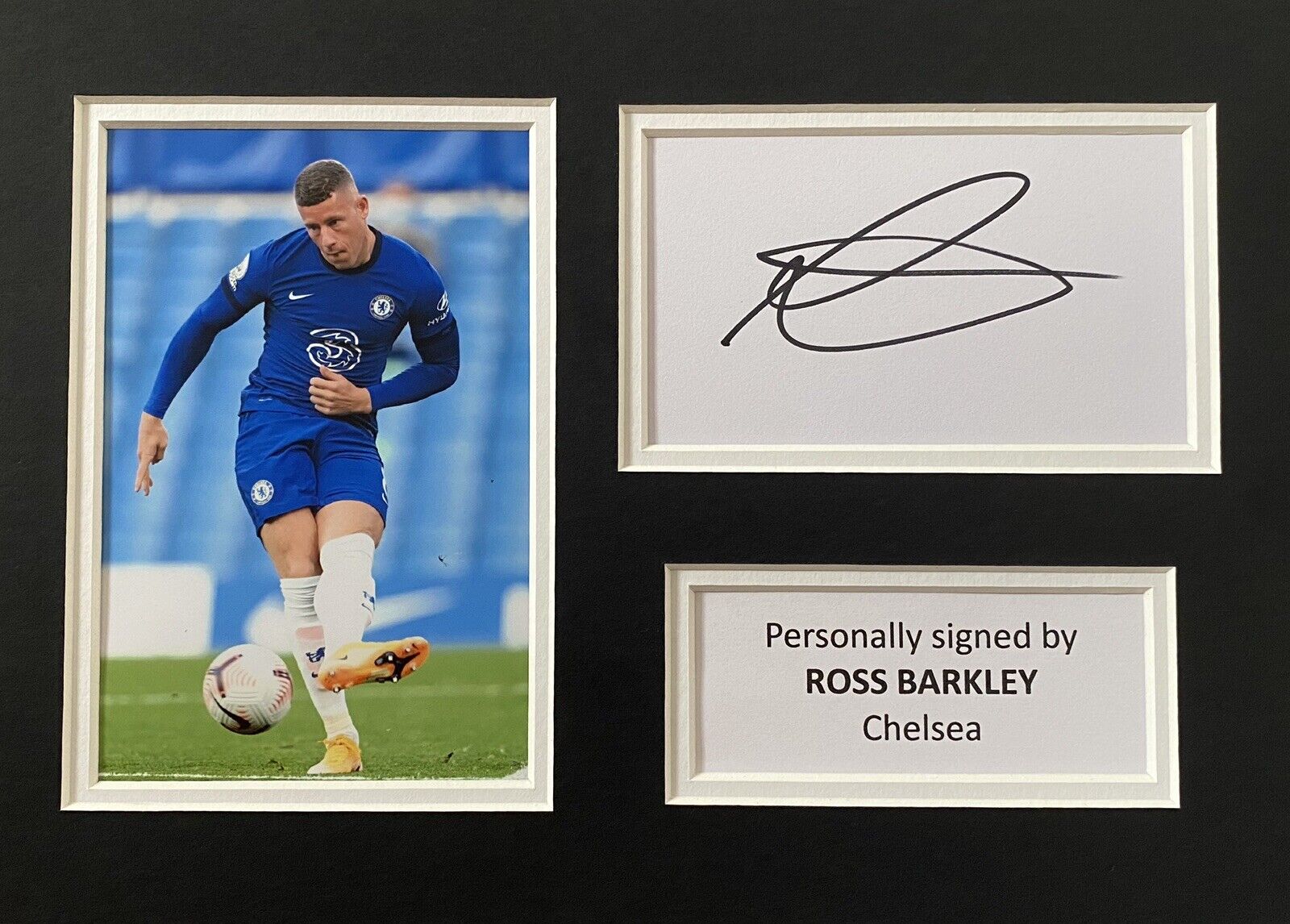 Ross Barkley Hand Signed White Card In A4 Chelsea Mount Display