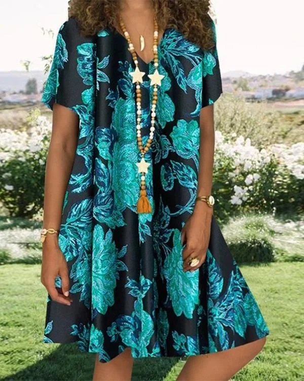 casual floral tunic v neckline shift dress p126360