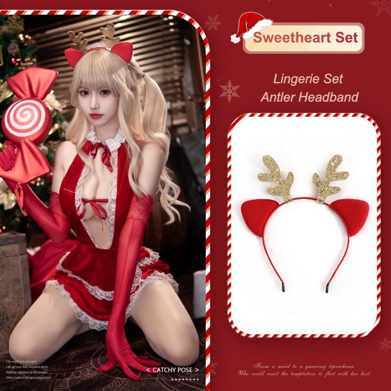 Lovingerie - Christmas Sweetheart Deep V Halter Neck Dress Lingerie Set