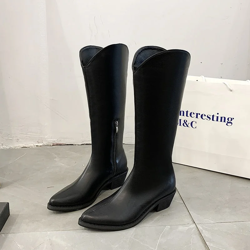 Women's Autumn Black Knight Leather Long Boots Pointed Thigh High White Boots Female Footwear zapatos de mujer Ladies Shoes Hot