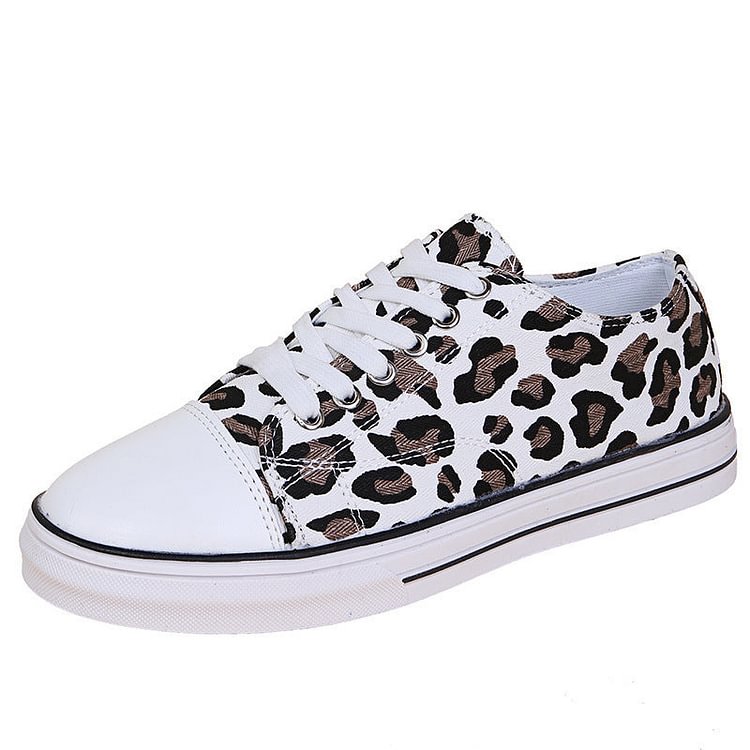 Owlkay Women Leopard Print Fashion Flat Canvas Breathable Casual Vulcanize Sneakers