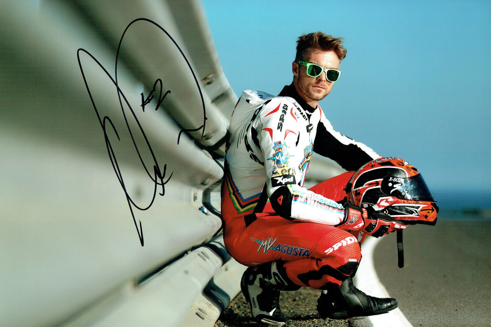 Leon CAMIER SIGNED Autograph 12x8 Portrait Photo Poster painting MV Agusta WSB Rider AFTAL COA