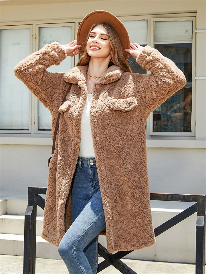 Women's Fall and Winter New Europe and The United States Women's Plush Loose Single-breasted Diamond-shaped Coat
