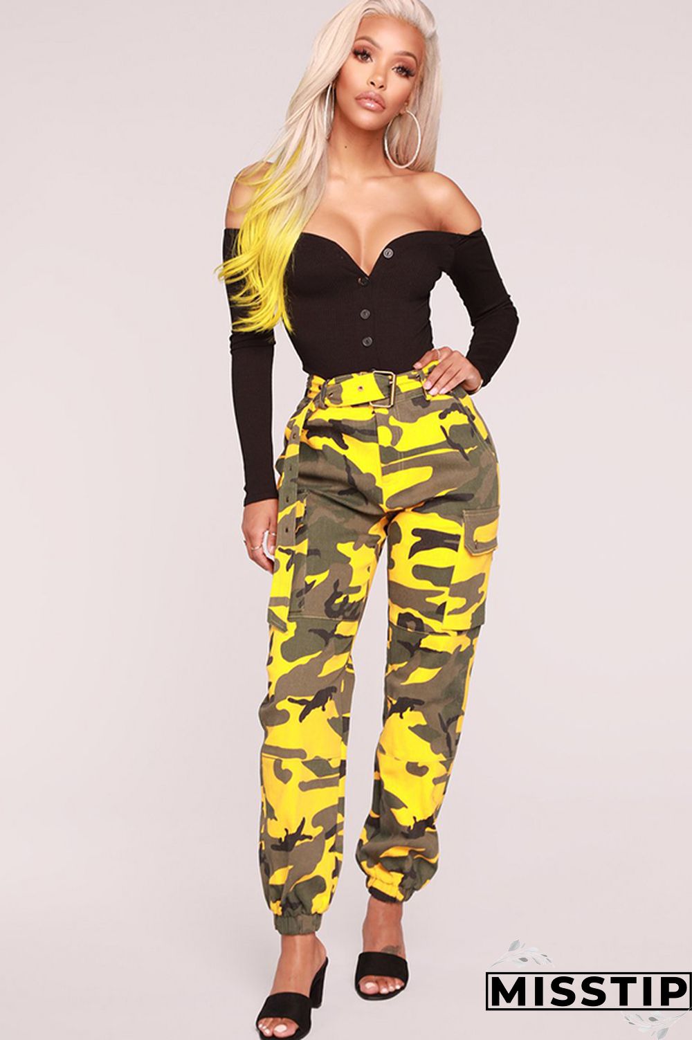 Yellow Zipper Fly Button Fly Mid Metal Zippered pencil Pants Pants
