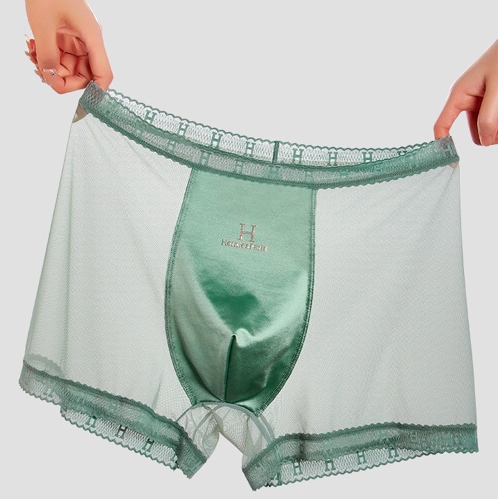 Men's high-end satin luxury lace breathable mesh seamless antibacterial boxer briefs