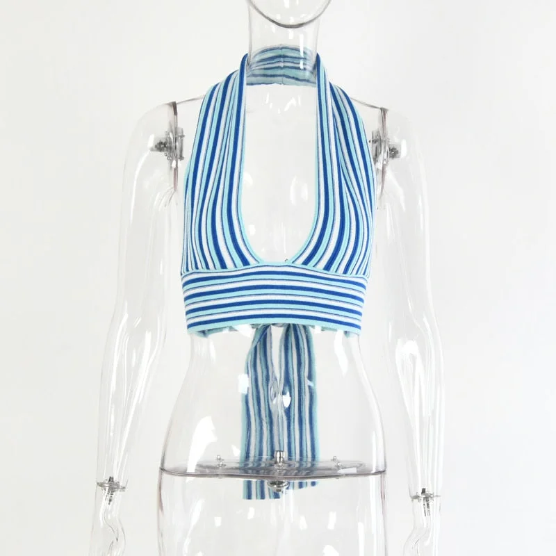Tossy Knitted V Neck Bandage Halter Tops For Women Backless Sexy Tanks Tops Y2K Cropped Summer Fashion Camisole Party Clubwear